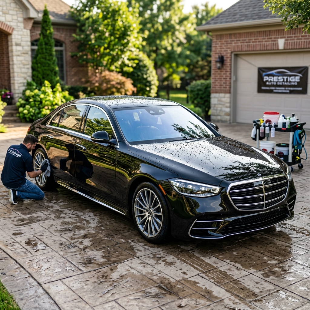 Freshly polished black sedan