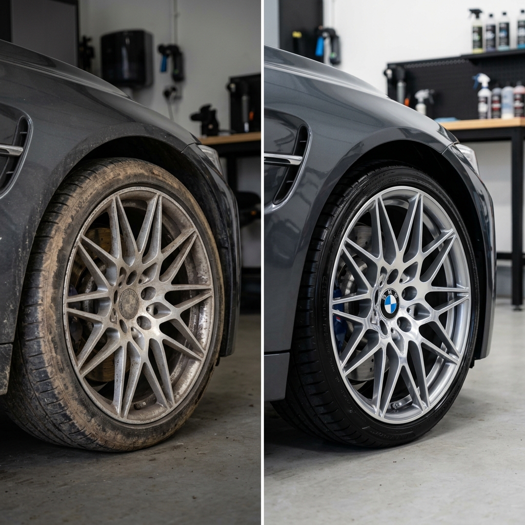 Wheel cleaning and tire dressing